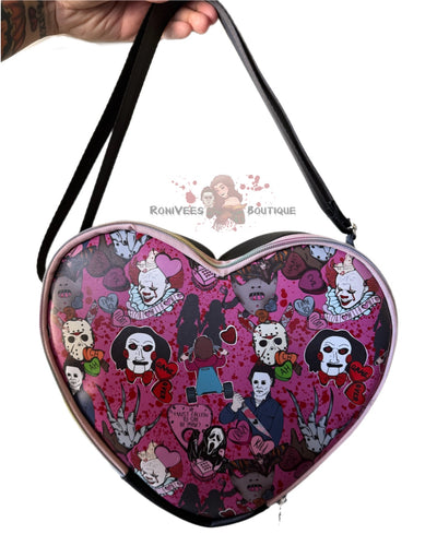 Pink Valloween Slashers Heart Crossbody Bag