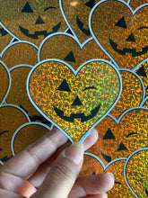 Load image into Gallery viewer, Orange Glitter Jack o’Heart Stickers
