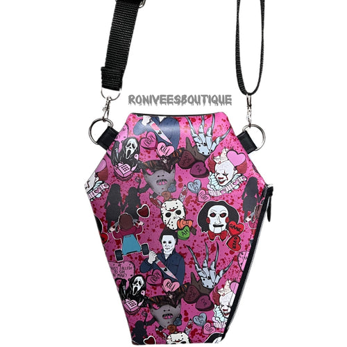 Large Valloween Slashers Pink Coffin Crossbody